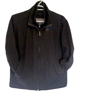 Calvin Klein Mens Black Jacket Size L Dark Academia Classic Wool Blend Zip Coat